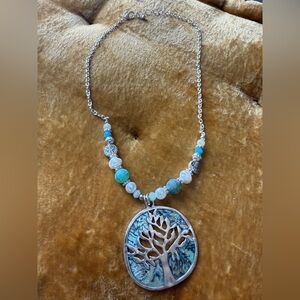 Silver and Blue Tree of Life Pendant Necklace